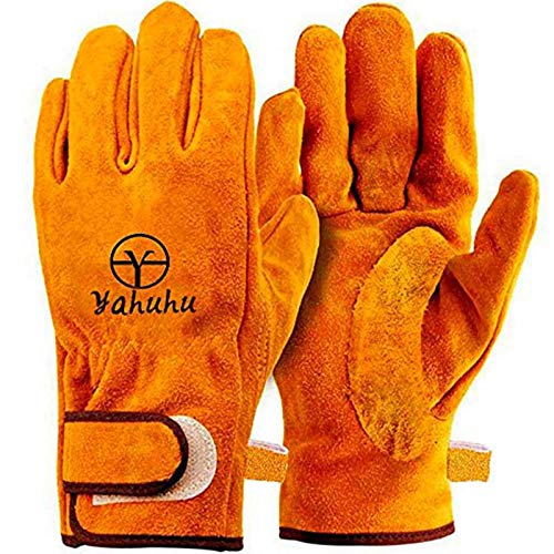 耐熱グローブ 耐火グローブ 作業用手袋 BBQ キャンプグローブ アウトドア 皮 牛革手袋 オレンジ