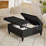iabifo Versatile Lift-Top Ottoman with Storage, Multi-Function Storage Bench & Coffee Table with Chenille Upholstery, Easy Assembly, Black