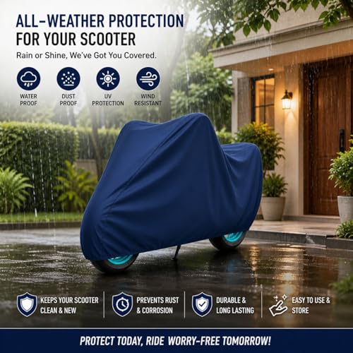 Image of Activa 6G Waterproof Heavy Duty Scooter Cover | Rain, Dust & UV Protection | Full Body Two Wheeler Cover | Windproof Outdoor Use | Premium Blue