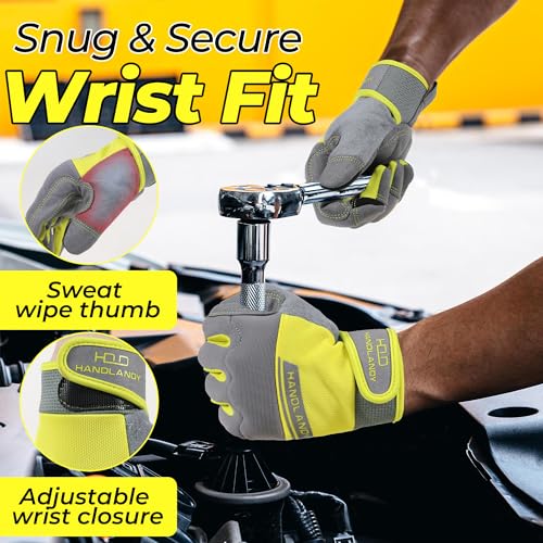 Image of HANDLANDY Work Gloves for Men & Women, Utility Mechanic Working Gloves Touch Screen, Flexible Gardening Gloves for Yard