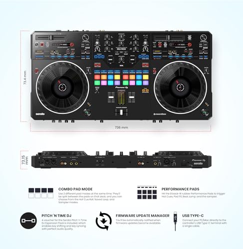 Image of Pioneer DDJ-REV5 Scratch-Style 2-Channel Professional DJ Controller Bundle with Case, Headphones, XLR Cable, TRS-to-RCA Breakout Cable, and Austin Bazaar Polishing Cloth