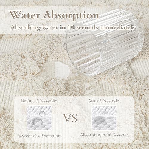 Lahome 4x6 Checkered Boho Area Rug with Tassels - Washable Beige Floor Carpet for Bedroom, Living Room, Nursery, and Bathroom