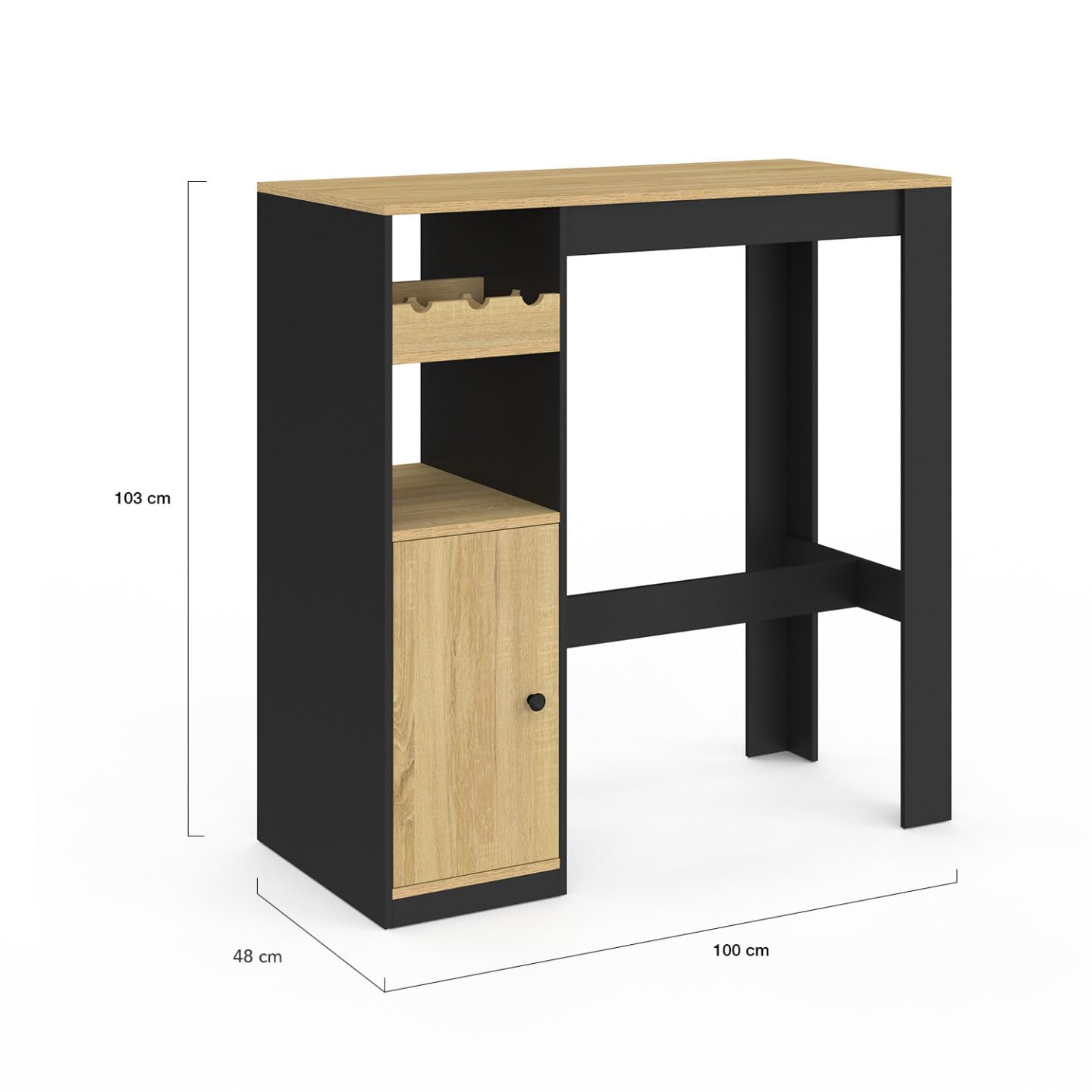 IDMarket - Table de Bar Ameri avec Placard et Range Bouteilles 2 Personnes Bois et Noir