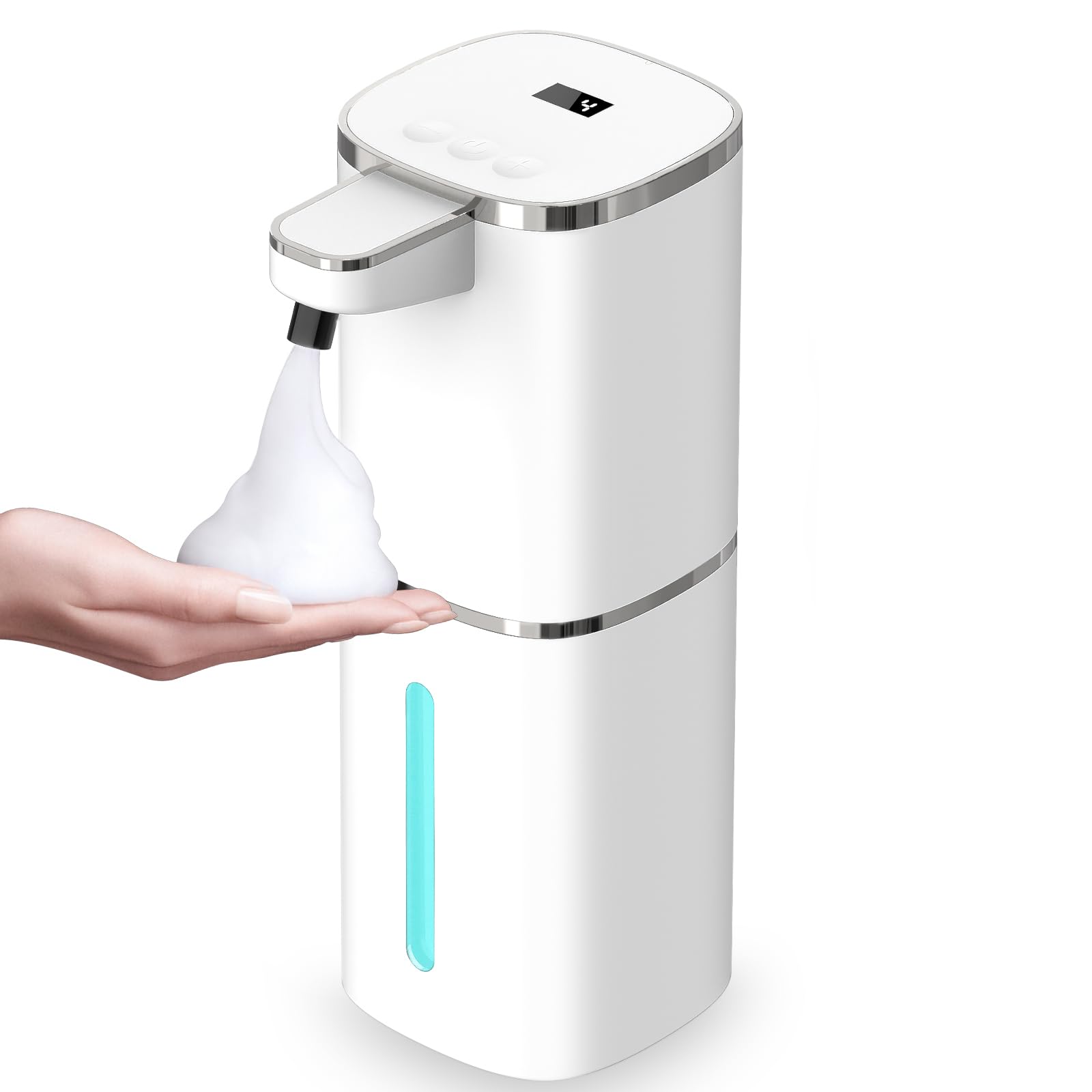 Seifenspender Automatisch No Touch 400ml Elektrischer Seifenspender mit 9-Stufig Einstellbar, Display, USB Wiederaufladbarer, IPX5 Wasserdicht Schaumseifenspender Wandbefestigung für Bad Küche Büro