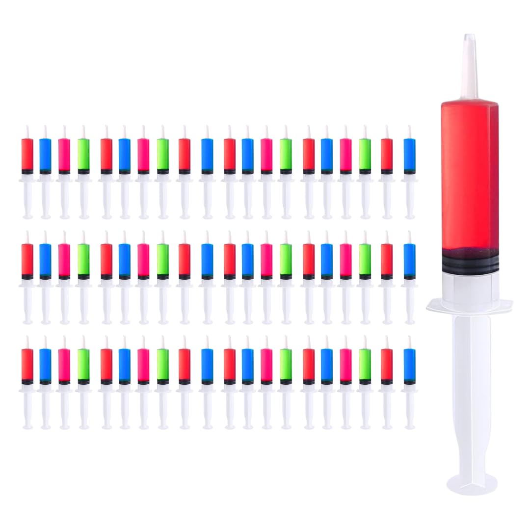 60 Shot Syringes 60ml Halloween Wholesale Party Reusable Single Shot Glasses for Jello Wine Gin Vodka Alcohol Jelly Cocktails 27cm / 10" - Perfect for Christmas Birthday Party Food Safe DIY