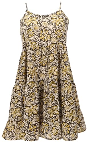 GURU SHOP Boho Minikleid, Stufenkleid, Hängerchen - Braun/Mustard, Damen, Baumwolle, Size:M