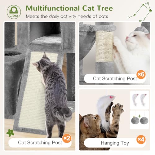 Image of Globlazer Heavy Duty Cat Tree 78 inch Sturdy Cat Tower for 20lbs Large Adult Cats, Symmetrical Aesthetic Big Cat Tree with Extra Large Platform, 2 Scratching Boards, Z78, Light Grey