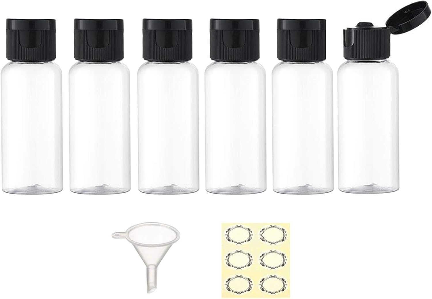 Apstaqeoo 6PCS 50ML Plastic Travel Bottles with Flip Cap Empty Squeeze Bottles Refillable Travel Container with Funnel & Label TSA Approved for Liquids Lotion Toiletries Cosmetic (Transparent) Apstaqeoo 6PCS 50ML Plastic Travel Bottles with Flip Cap Empty Squeeze Bottles Refillable Travel Container with Funnel & Label TSA Approved for Liquids Lotion Toiletries Cosmetic (Transparent)