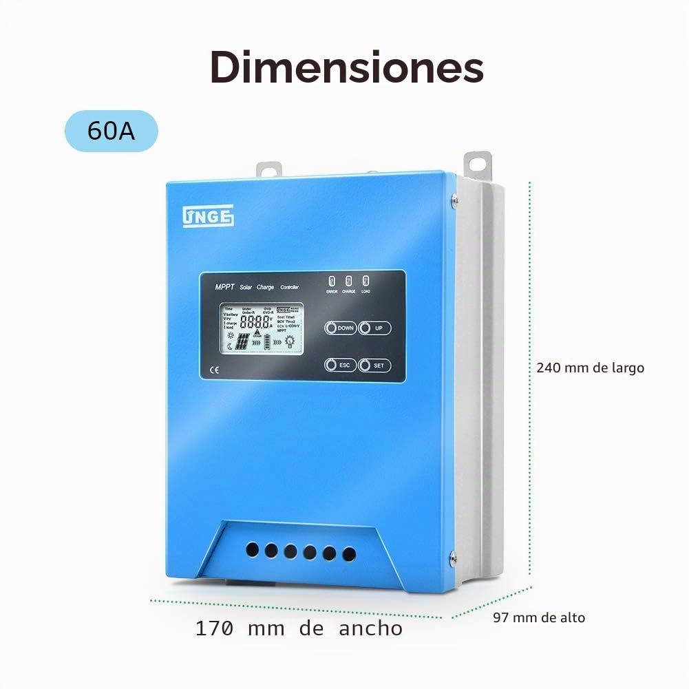 SolaMr MPPT 60A Controlador de Carga Solar 12V/24V/48V Buck Regulador de Batería del Panel Solar con Pantalla LCD Sensor de Temperatura Interfaz RS485 - 60A