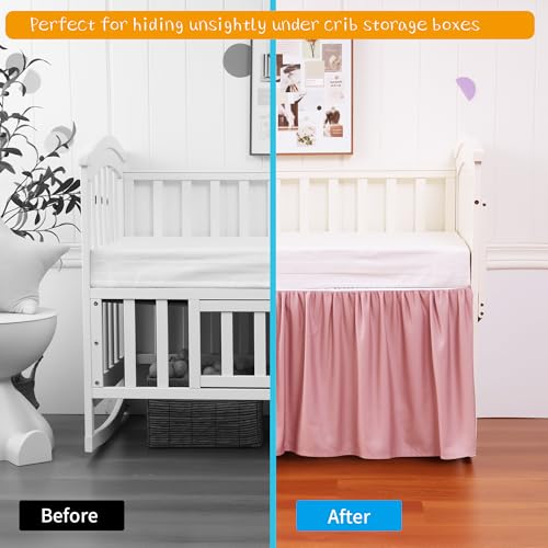 Image of Crib Bed Skirt Dust Ruffle 100% Cotton - Natural, Soft, Breathable for Baby's Delicate Skin, Nursery Toddler Crib Bed Skirt for Baby Boys Girls, Fits Standard Cribs 28 inch x 52 inch with 14 inch Drop