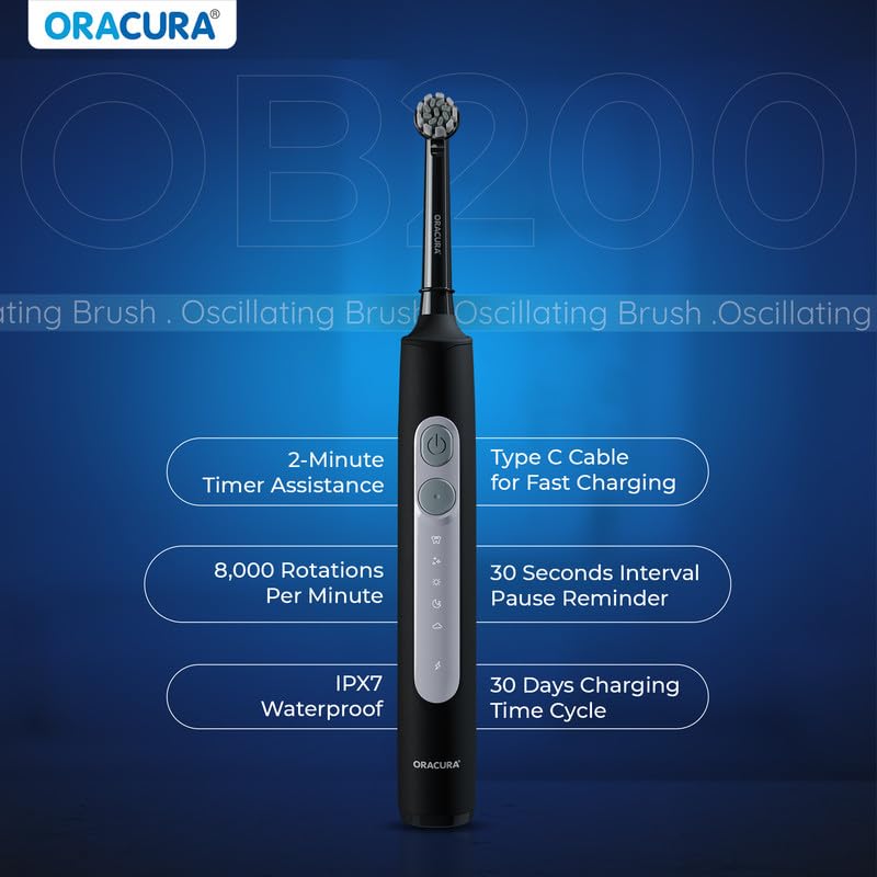 ORACURA OB200 Rechargeable Electric Toothbrush for Men & Women Black - Image 4