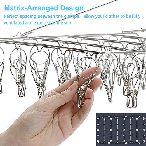 Seropy Clothes Drying Rack 52 Clips Folding Laundry Drying Rack, Stainless Steel Clip and Drip Hanger Sock Hanger Clothes Hangers for Drying Socks, Bras, Towel, Underwear, Baby Clothes