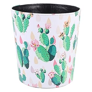 Zerodeko Tabelle Mülleimer Mini WADBASKET Kaktus Muster Leder Compost Bin Easy- Clean Countertop Dekorative Mülltonne für Büro Home Badezimmer Arbeitsplatte
