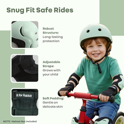 Image of R for Rabbit Safe Play Protector Pads for Kids Knee Elbow Wrist Guards Lightweight Adjustable for Cycling Skating & Other Sports PP Shell EVA Soft Liners Material Pads Age 6-12 Years Babies (Green)