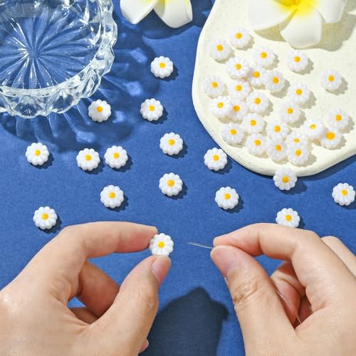 UR URLIFEHALL 40 Pcs Daisy Resin Beads Opaque White Flower Beads Plastic Floral Shaped Beads for Crafting DIY Jewellery Keychains Phone Straps - Image 4