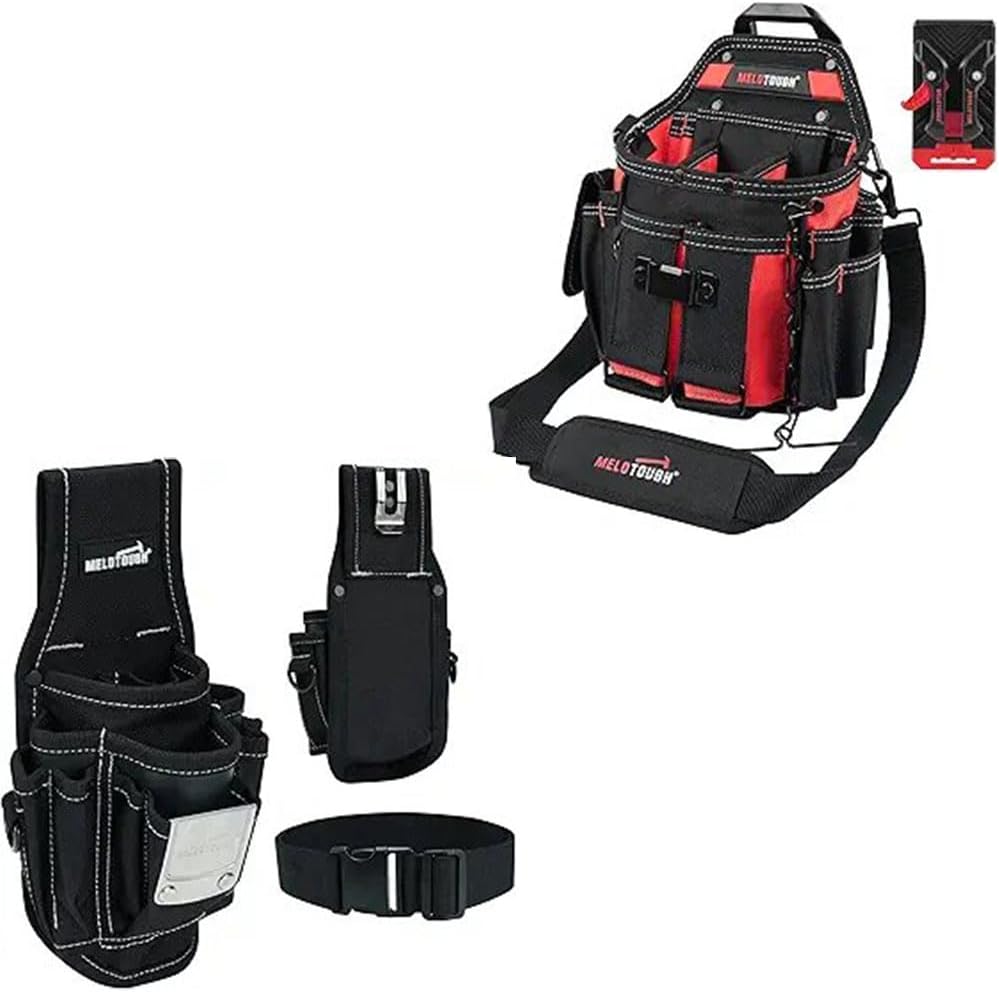 MELOTOUGH 1 pcs Pocket Tool Belt Pouch-Professional Electrician Tool Pouch Bag-Small Tool Pouch with Quick Release Belt Clip,Clip on Larger Pockets & Loop, Clip on-Tool Holder Accessory