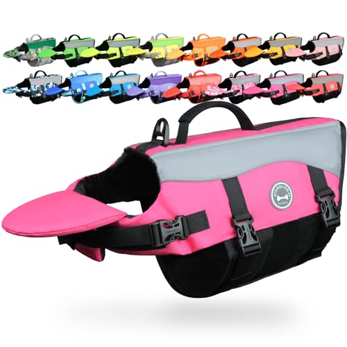 VIVAGLORY Front Float Dog Life Vest, Dog Life Jacket for Swimming & Boating, Swimming Vest with Chin Float & Handle, Ripstop & Buoyancy for Puppy Doggy, S, Pink