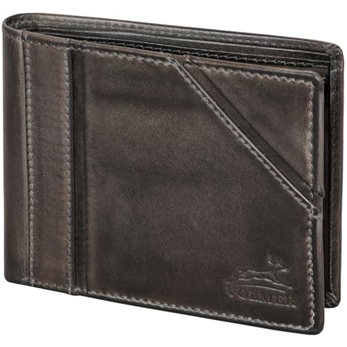 Fa.Volmer® Herren Leder Geldbörse im Querformat braun/schwarz mit RFID-Schutz Echtleder Geldbeutel Portemonnaie #VO19 (Grau)