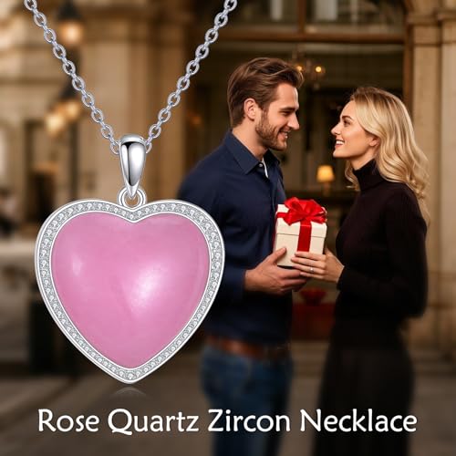 Heart Rose Quartz Necklace Sterling Sliver 925 Rose Quartz Pendant Necklace for Women4