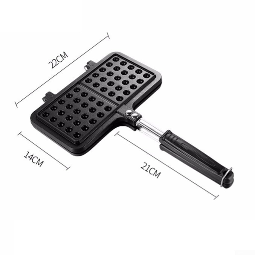Sartén antiadherente belga para estufa de gas, parrilla giratoria de metal para desayuno, cocina de doble cara con mango resistente al calor (gofre de dos cabezas)