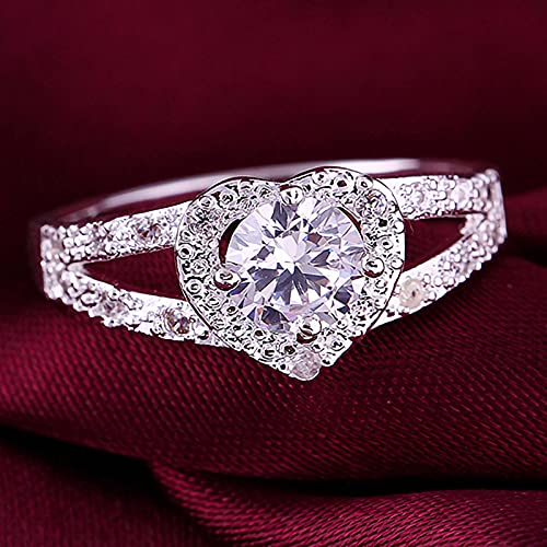 Exquisite Jewelry Ring Love Rings Women 925 Sterling Silver Crystal Love Heart Shaped Ring Bridal Wedding Jewelry Wedding Band Best Gifts for Love with Valentine's Day (1#, US 8)4