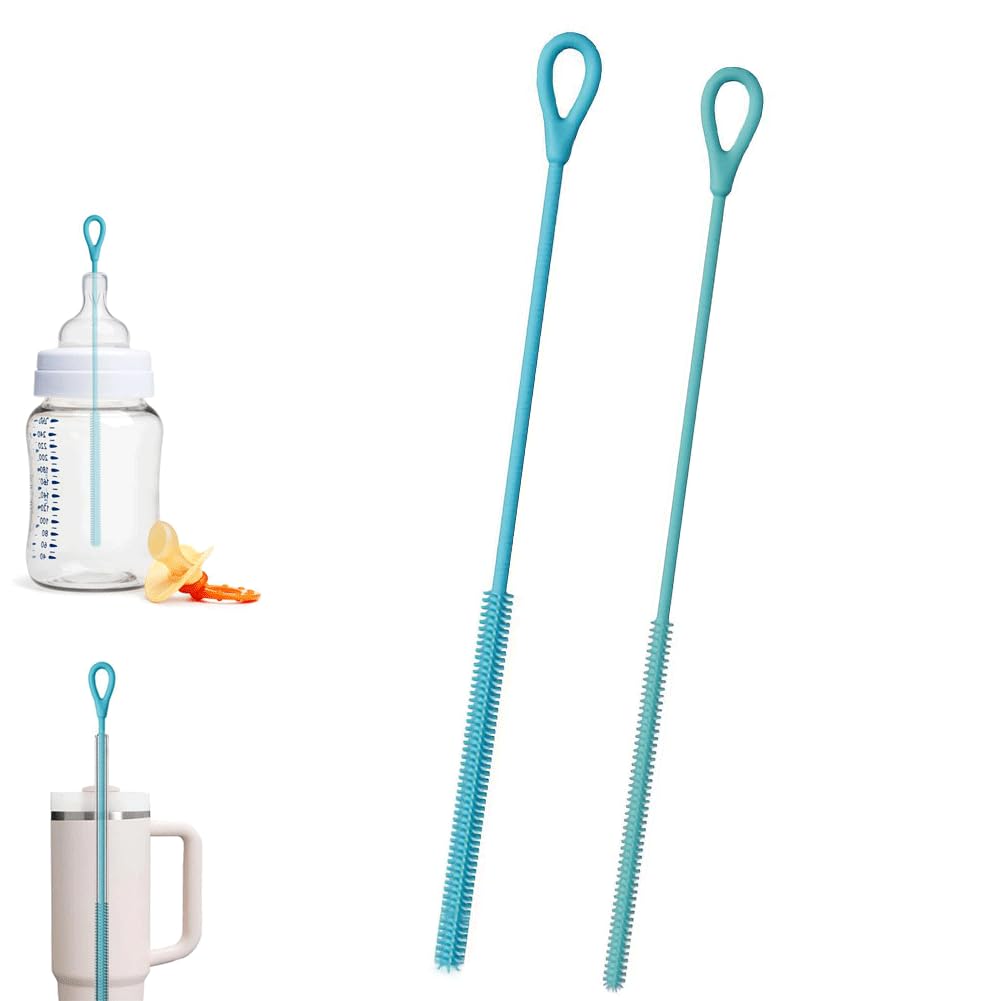 Silicone Straw Cleaner Brush,2 Pack Reusable Extra Long Straw Brush,2025 New Extra Long Soft Silicone Bru-sh Tool Pipe Br-ushs,Str-aw Cleaning Br-ush with Non-Slip Handle for Tumbler,Glass