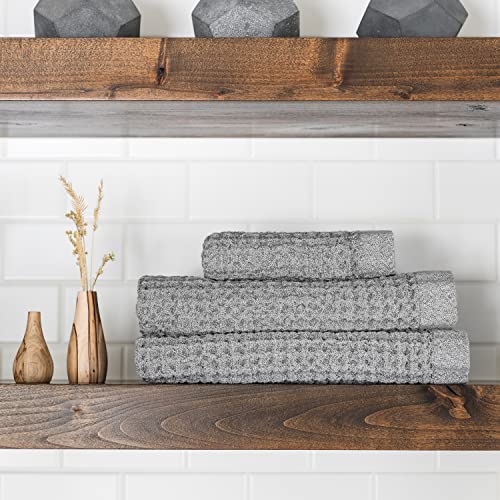 Onsen Bath Sheet Set - Waffle Weave 100% Supima Cotton Towel - Lusciously Soft, Durable, Fast Absorbing Waffle Towel Bath Towel, Cinder Grey #TOP7