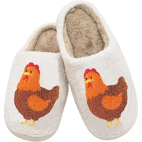Wang Damai Chicken Slippers for Women Men Cozy Fluffy Plush Animals Cute Cartoon House Slippers Chicken 42-43