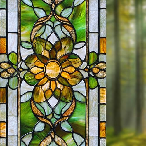 Image of Nuxovilar Gothic Green Yellow Grid Pattern Window Film 17.5x39.3 PVC