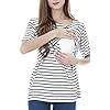 Smallshow-Womens-Maternity-Nursing-Tops-Short-Sleeve-Breastfeeding-Clothes Smallshow 3 Pcs Maternity Nursing T-Shirt Nursing Tops White Stripe-Black-Grey Medium