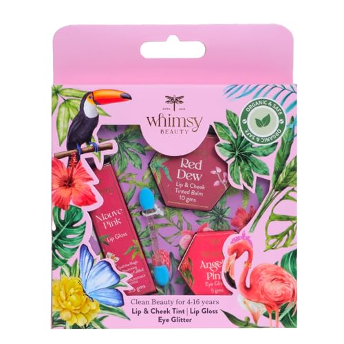 Image of Whimsy Beauty Organic & Safe Kids Makeup Kit | Safe, Non-Toxic Beauty Set for Girls | Includes Lip & Cheek Tint, Lightweight Lip Gloss & Water-Washable Eye Glitter | Birthday Gift (Pack of 3)
