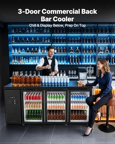 Image of VEVOR Back Bar Cooler, 19.6 Cu. Ft Counter Height Beverage Refrigerator, Commercial Bar Display Fridge w / 3 Glass Doors, LED Lighting, Fan Cooling Beer Wine Cooler for Pub, Merchandiser, Store