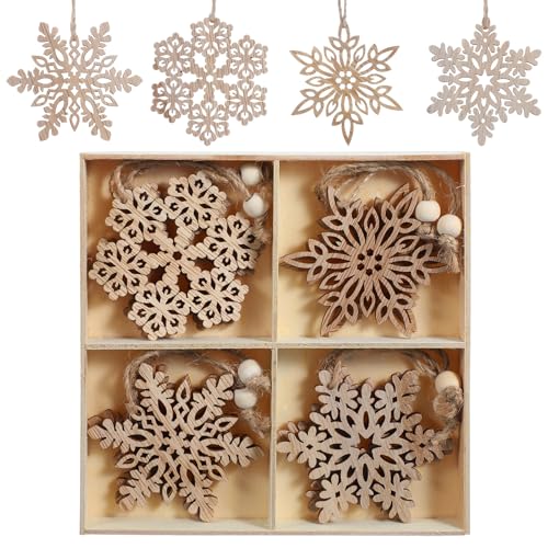 Larrel 12 Stück Weihnachten Holz Schneeflocken, 4 Versch...
