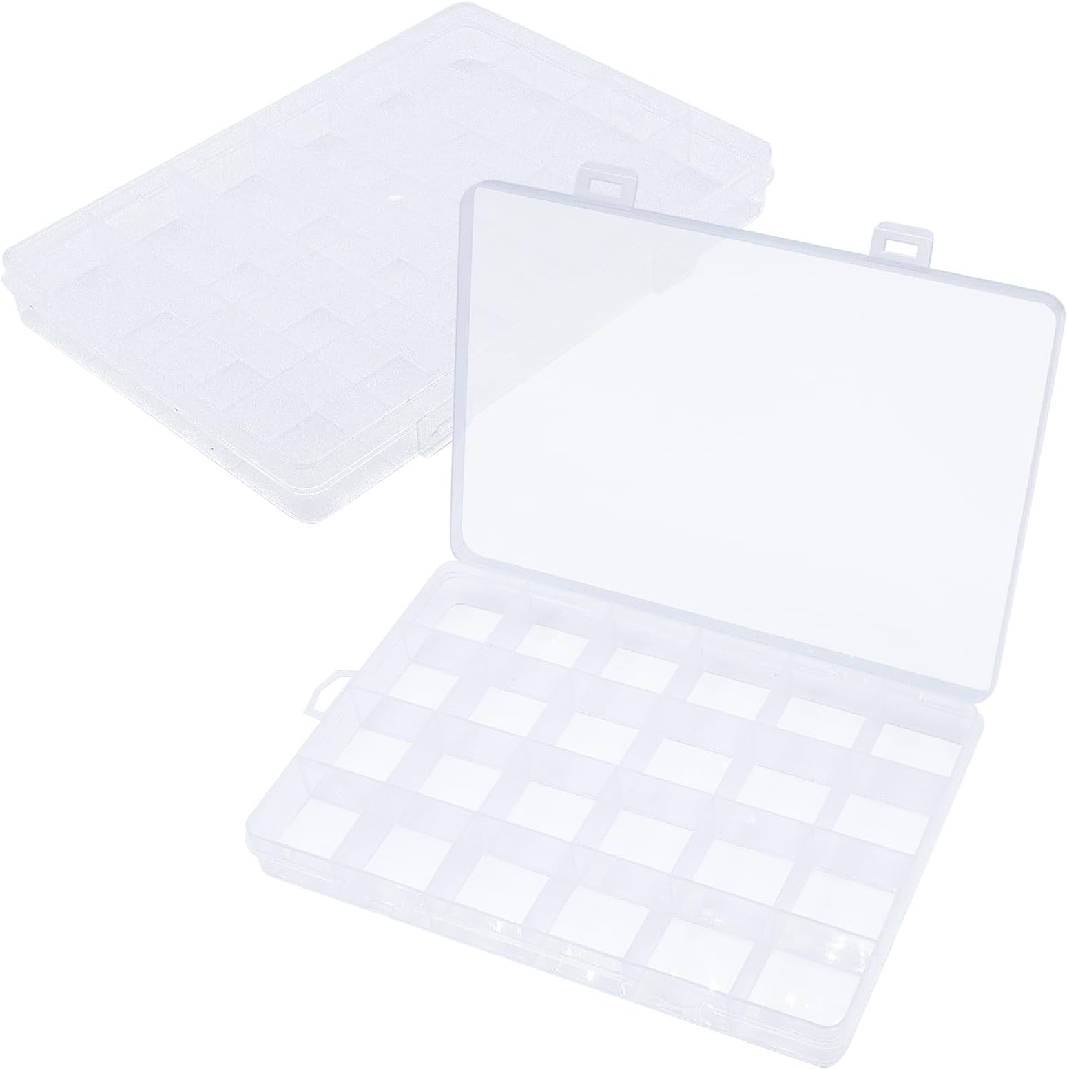 RYKOMO 2 Pack Clear Plastic Organizer Box 24 Grids Plastic Organizer Box with Fixed Dividers Clear Storage Container Jewelry Box for Beads Art DIY Crafts Jewelry Hair Accessories