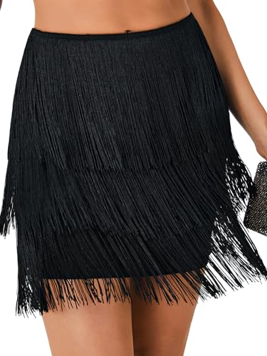 LYANER Women's Elastic High Waisted Fringe Short Pencil Bodycon Mini Skirts2
