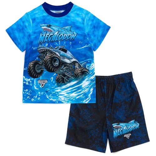 Monster Jam Megalodon Little Boys Pajama Shirt and Shorts Sleep Set Tie Dye 5-6