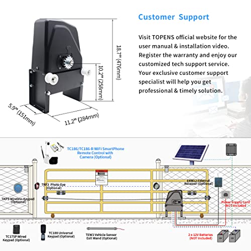 TOPENS DKC1100S Solar Sliding Gate Opener Chain Drive Automatic Gate