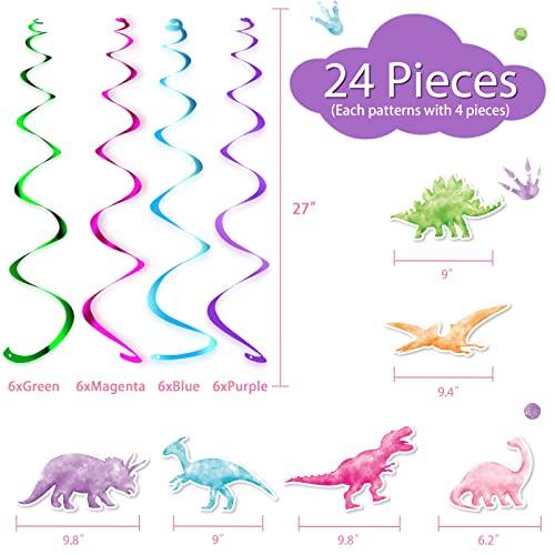 Watercolor Dinosaur Party Hanging Swirl - 24Pcs Dinosaur Party Decorations For Girls Kids Birthday Baby Shower Foil Whirls Ceiling Streamers Spirals Dino Theme Party Supplies #TOP1