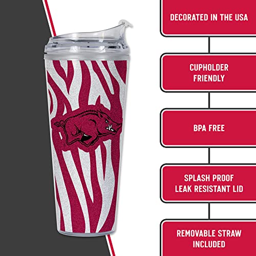 Image of Rico Industries NCAA Glitter 24oz Acrylic Glitter Tumbler with Hinged Lid, Officially Licensed Double Wall Tumbler with Straw