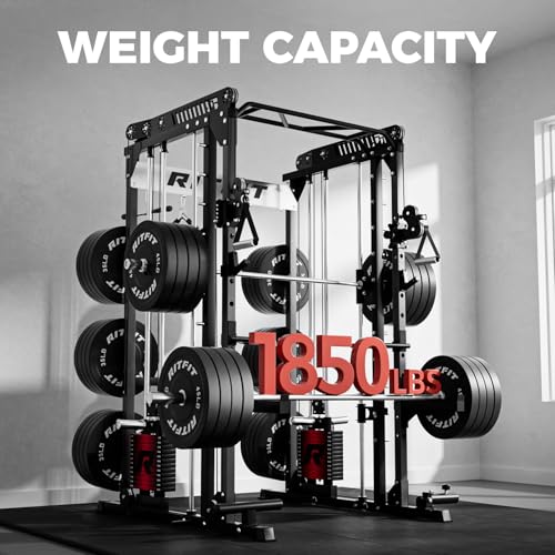 Image of RitFit M1 Pro Smith Machine Package, All-in-One Power Cage with Weight Stack Set, Includes LAT Pulldown & Cable Crossover System for Home Gym