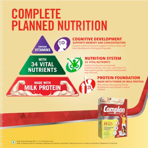 Image of Complan Nutrition Drink Powder for Children, Kesar Badam Flavour, 200 g Carton | Nutrition drink for kids with protein & 34 vital nutrients