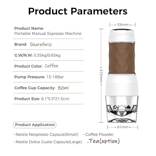 ShareforU Mini cafeteira expresso, cafeteira rápida, máquina de café expresso portátil, máquina expr