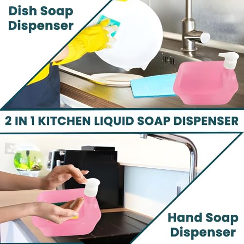 Image of Zuku Liquid Soap Dispenser for Kitchen Dishwash Liquid Soap Dispenser for Kitchen Sink Dish Washer Box Kitchen Dispenser Liquid with Free Sponge(Pink)
