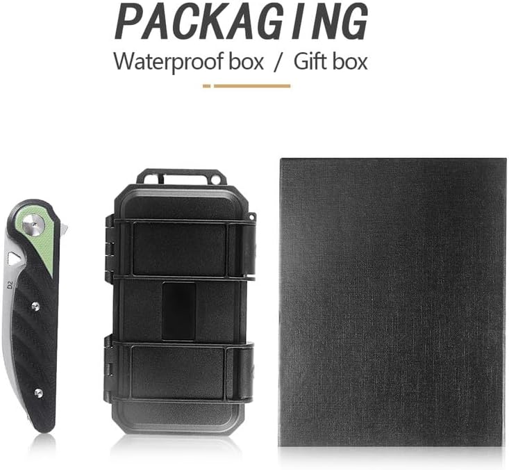 Pocket Folding Knife with Sharp Blade, G10 Handle, Pocket Clip, Liner Lock and Waterproof Box, Good for Survival Camping, Outdoor, Hiking, Hunting and EDC (Black and Green)