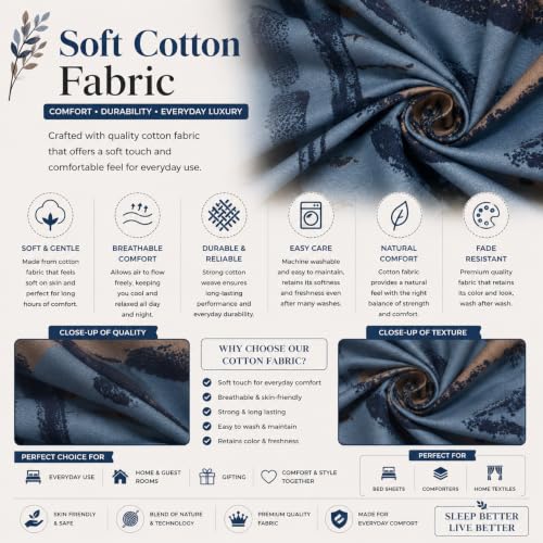 Image of IVAZA 220 TC Soft Ezyption Cotton Floral Single Bed Sheet - Single bedsheet with 1 Pillow Cover Hypoallergenic, Brethable, (Size- 90 x 60 Inch Grey Sky