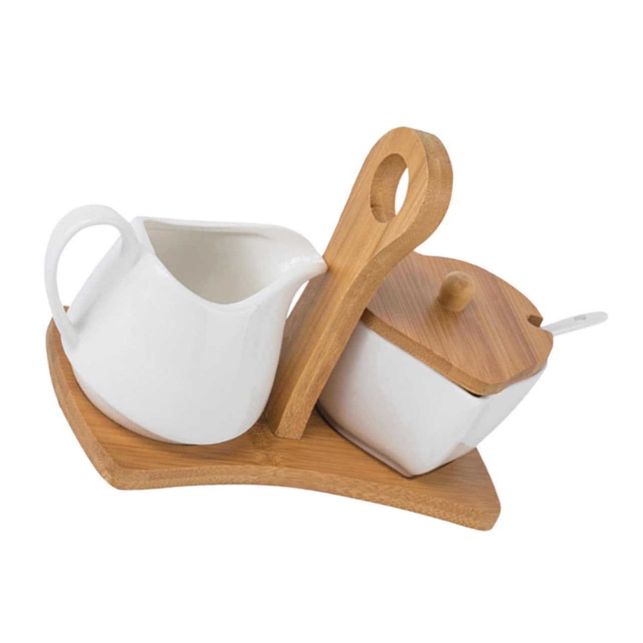 BESTonZON Schüssel Und Creamer Set mit Deckel Löffel Keramik Creamer Topf Mini Kaffee Milch Porzellan Serving Pitcher Sauce Sauciere Schüssel 1 Set