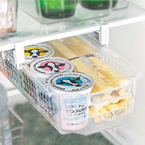 Smart-Design-Adjustable-Pull-Out-Refrigerator-Drawer-Medium-Extendable-Rails-and-Handle-BPA-Free-Plastic-Holds-15-lbs-Fridge-Bin-Freezer-Container-Food-Shelf-Organizer-Kitchen-Clear