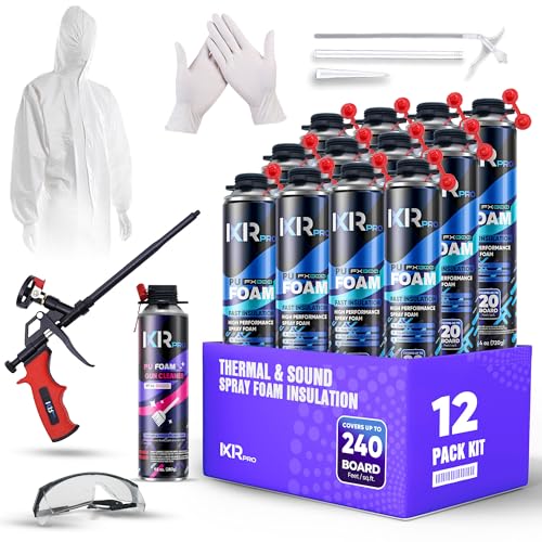 Spray Foam Insulation Kit (12 PK Kit-26.46oz) Expanding Sealant, Closed Cell Spray Foam Heat Acoustic Insulation, High Density, Cleaner, Gun