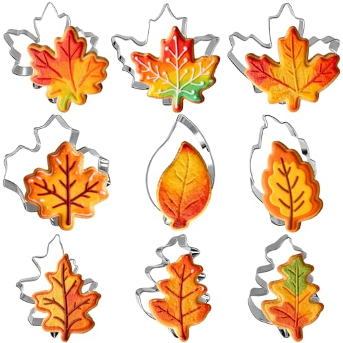 9 Stück Ausstechformen Set Herbstblätter, Edelstahl Keksformen für Herbst mit Ahorn- und Eichenblatt Motiven, ideal für Herbst, Erntedankfest und Erntefeiern 9 Stück Ausstechformen Set Herbstblätter, Edelstahl Keksformen für Herbst mit Ahorn- und Eichenblatt Motiven, ideal für Herbst, Erntedankfest und Erntefeiern