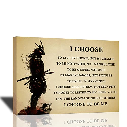 Tijuboni Motivational Canvas Wall Art Japanese Samurai Wall Decor I Choose Inspirational Quotes Warrior Pictures Modern Home Framed Artwork for Living Room Bedroom 16"x12"